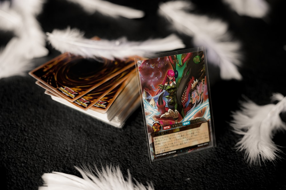 a pile of cards sitting on top of a table