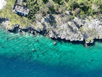 an aerial view of a body of water