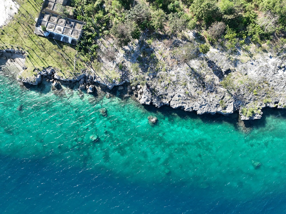 an aerial view of a body of water