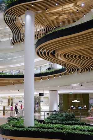 a large building with a spiral staircase inside of it