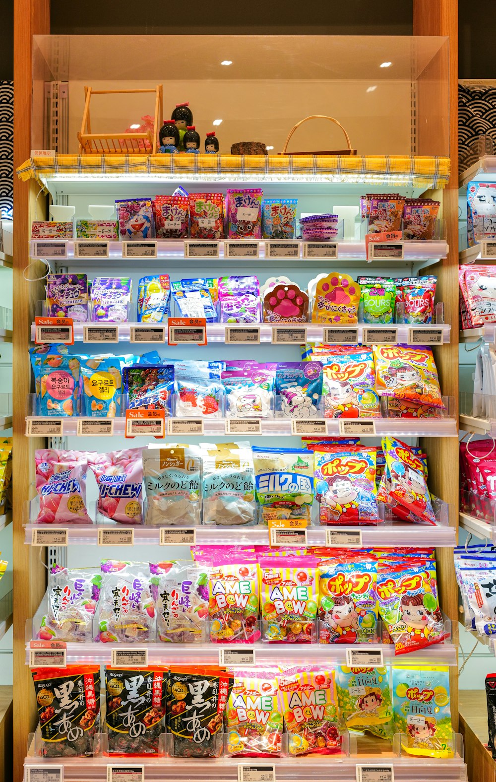 a display case filled with lots of candy