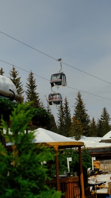Gondola cabin above snow-covered pistes at Courchevel 1850