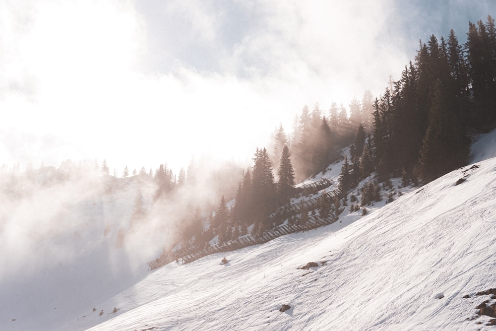 a person riding skis down a snow covered slope