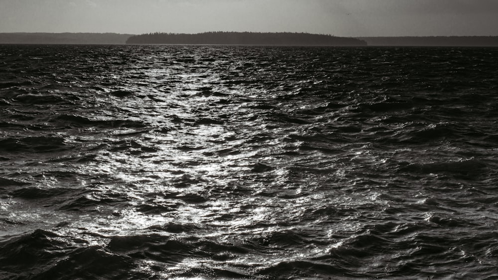 a black and white photo of a body of water