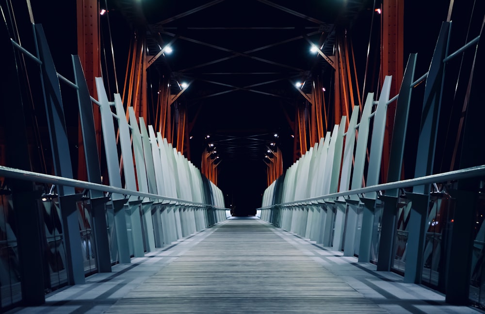 a very long bridge with lights on it