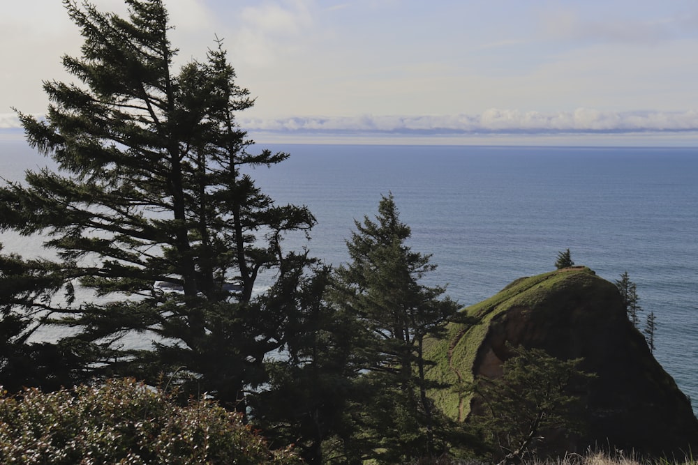 a view of a body of water from a hill