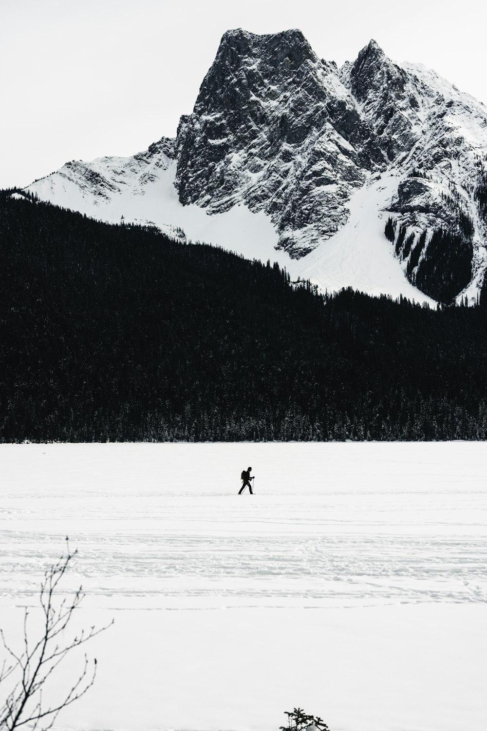 una persona caminando a través de un campo cubierto de nieve