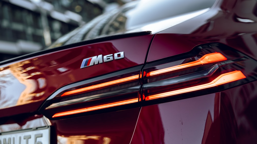 a close up of the tail lights of a car