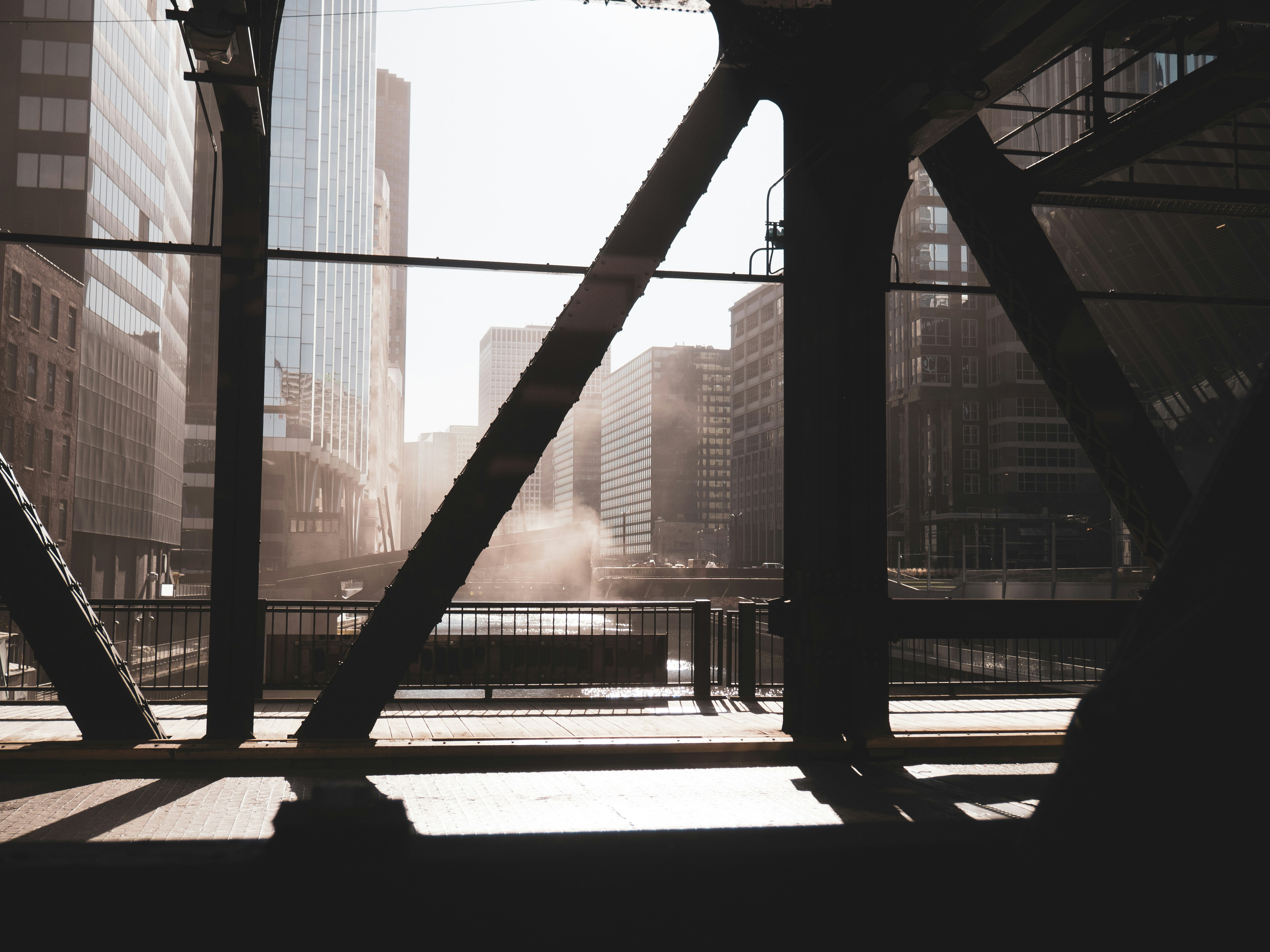 a view of a city from a train station