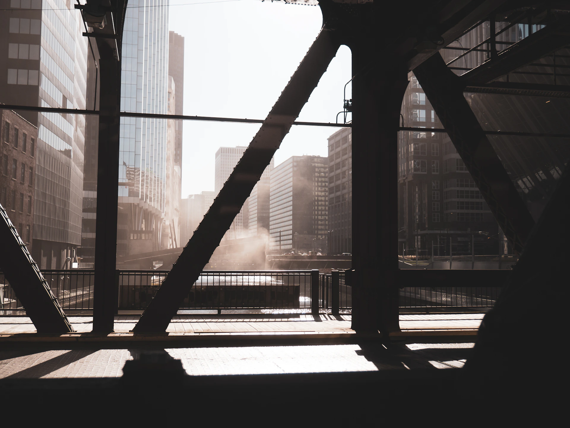 a view of a city from a train station