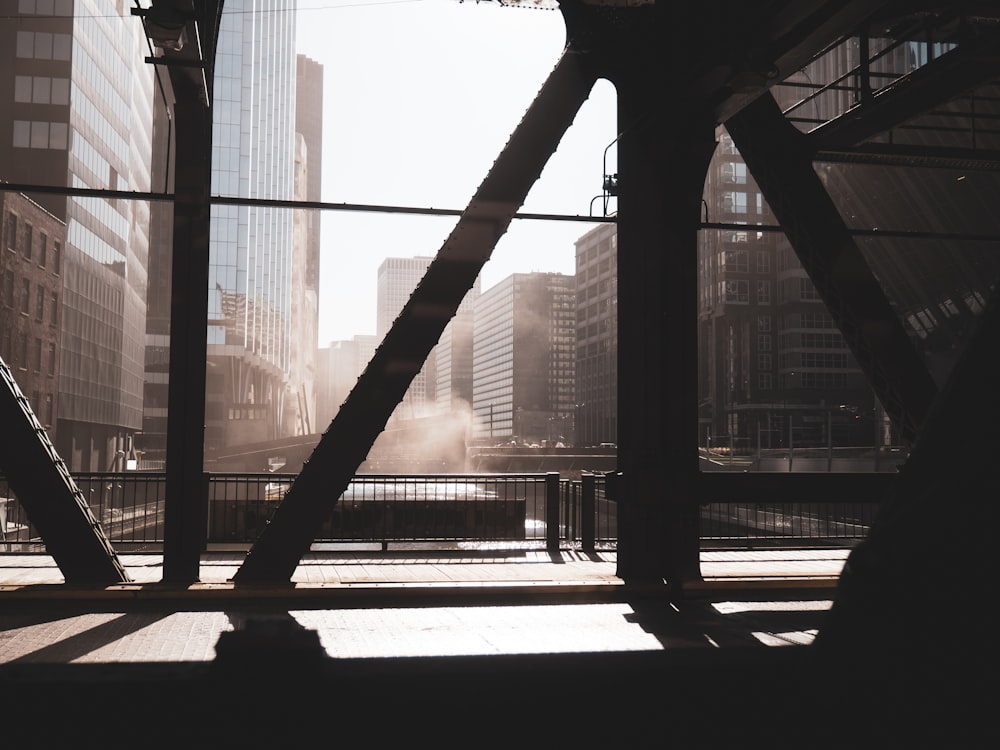 a view of a city from a train station