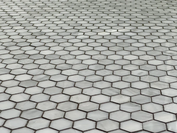 Hexagonal floor tiles close up