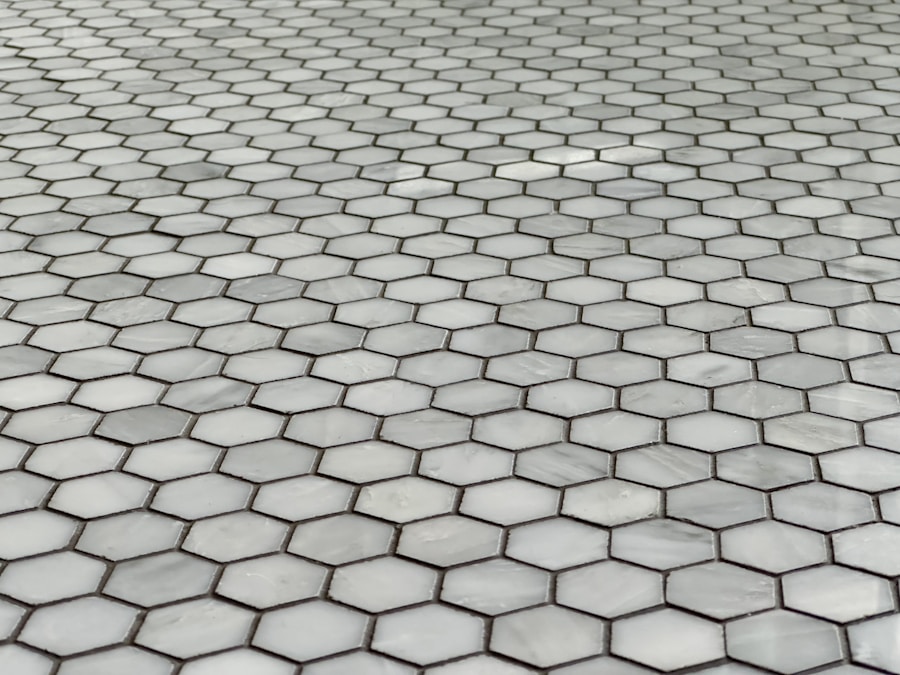 White hexagon tile floor