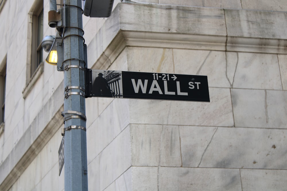 a street sign on the corner of wall street