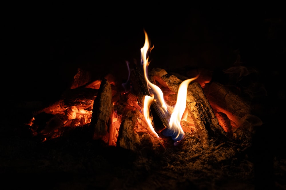 a close up of a fire in the dark