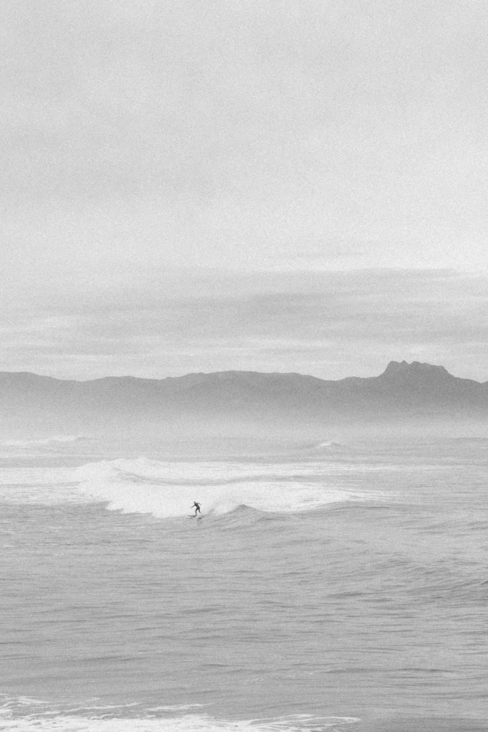 바다의 파도 위에서 서핑 보드를 타는 사람
