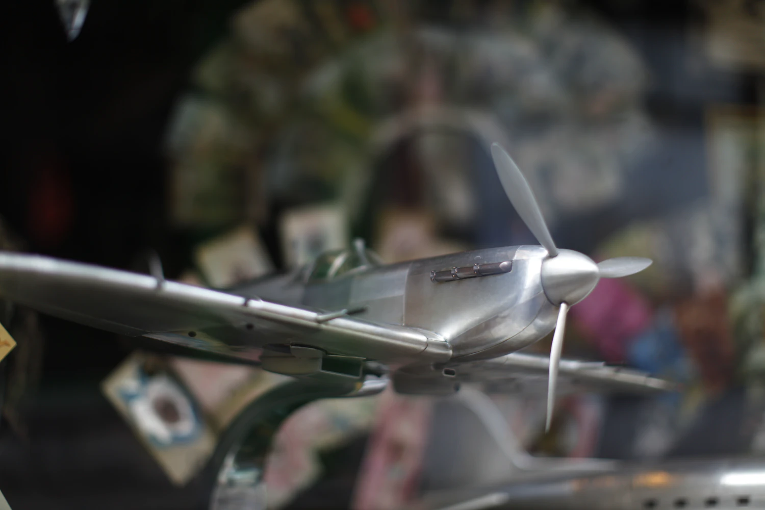 A model aircraft on a studio bench