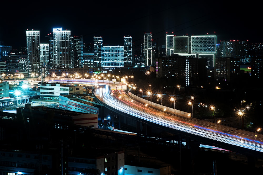 a view of a city at night from a high point of view