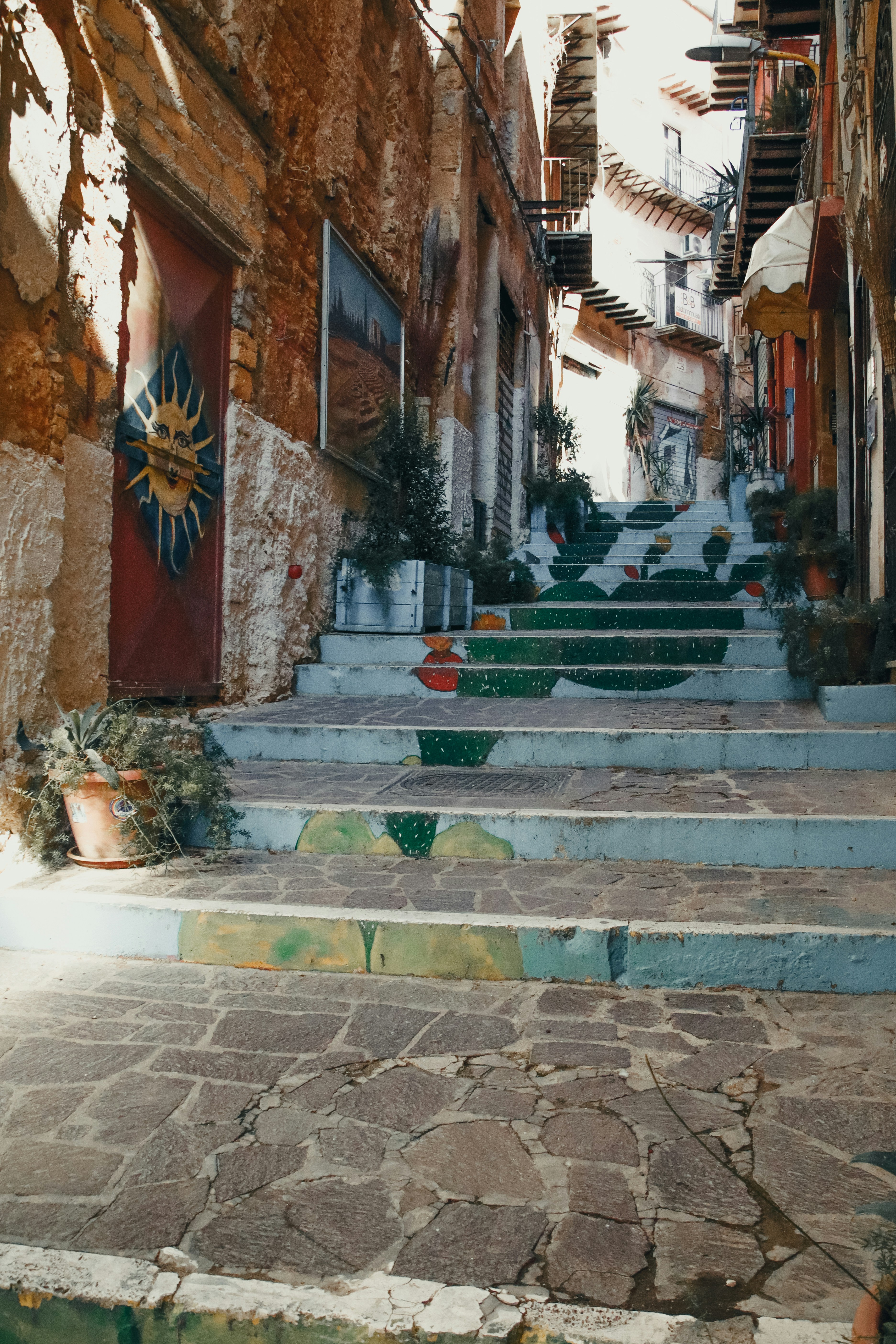 a set of stone steps leading up to a building