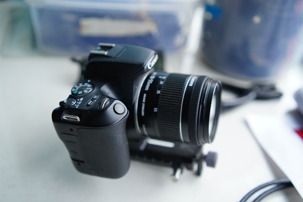 a close up of a camera on a table