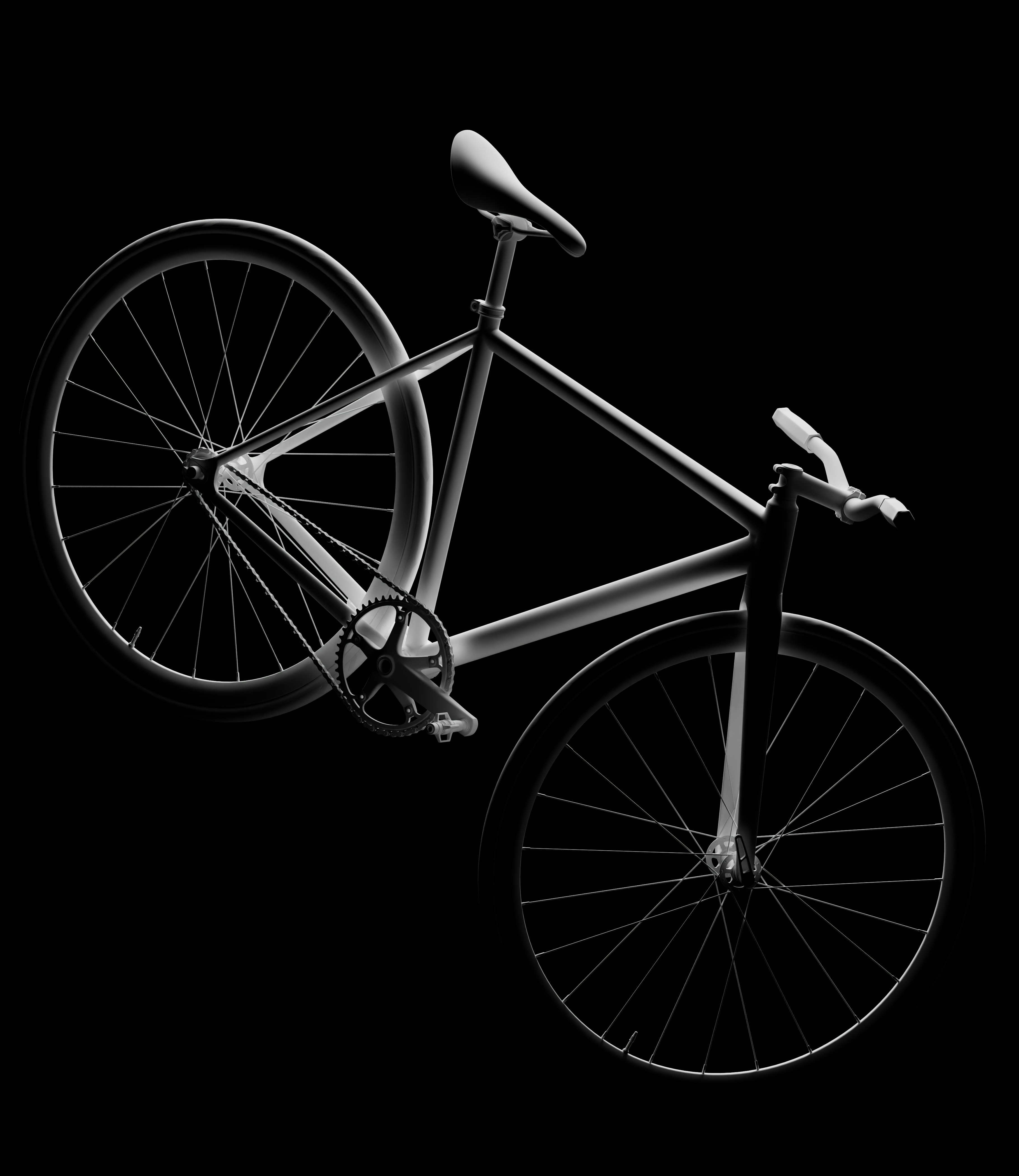 a black and white photo of a bicycle