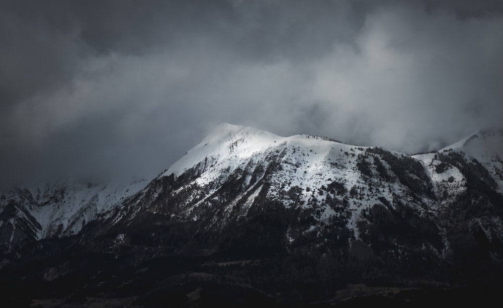 une montagne couverte de neige sous un ciel nuageux