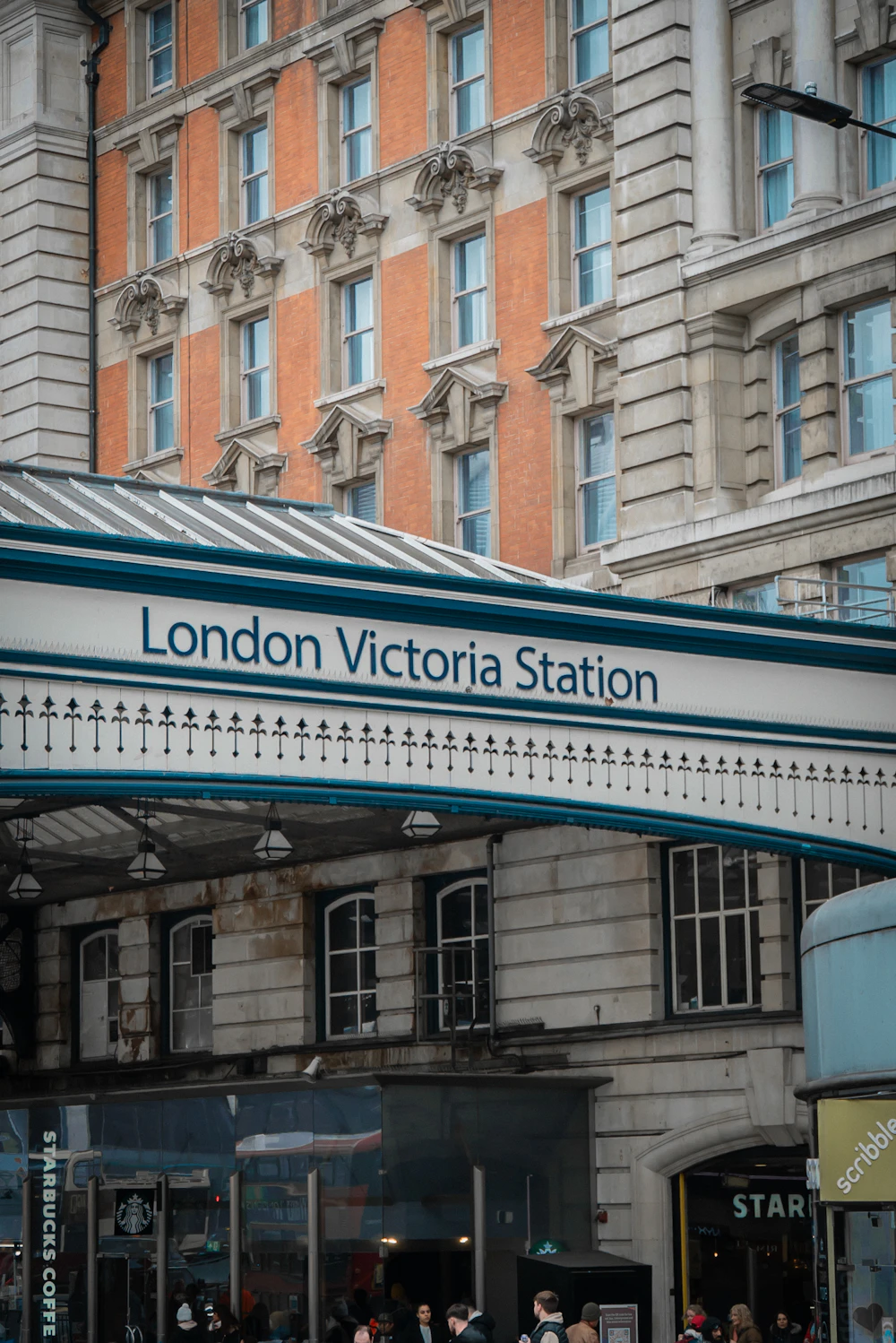 A busy street scene outside Victoria station