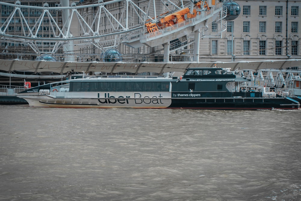 a large boat floating on top of a body of water