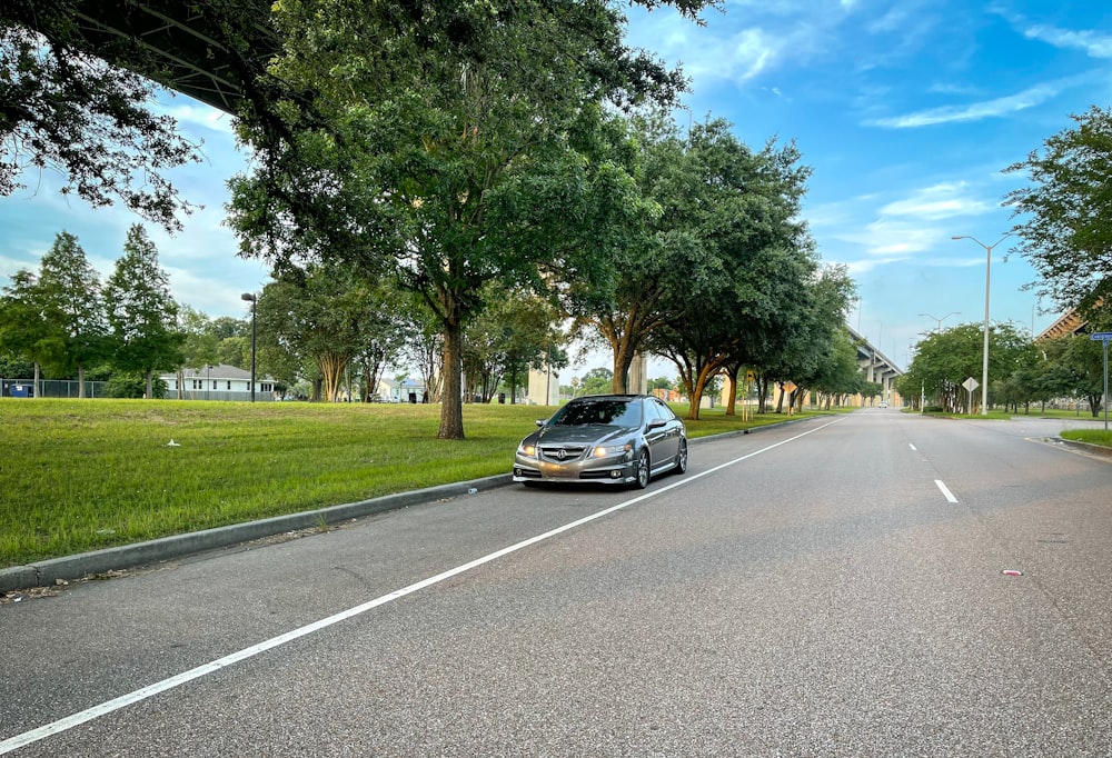 a car is parked on the side of the road