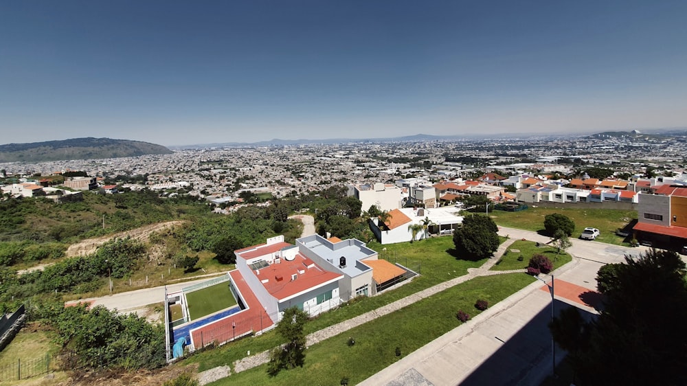 a bird's eye view of a city with a lot of houses