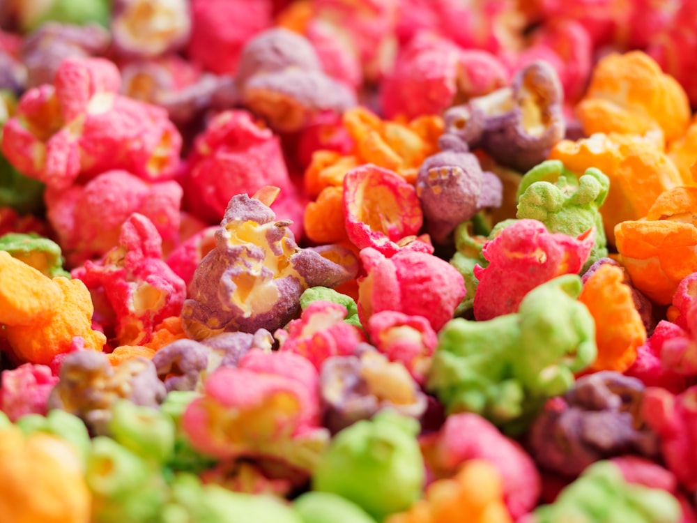 a close up of a bunch of colorful candy
