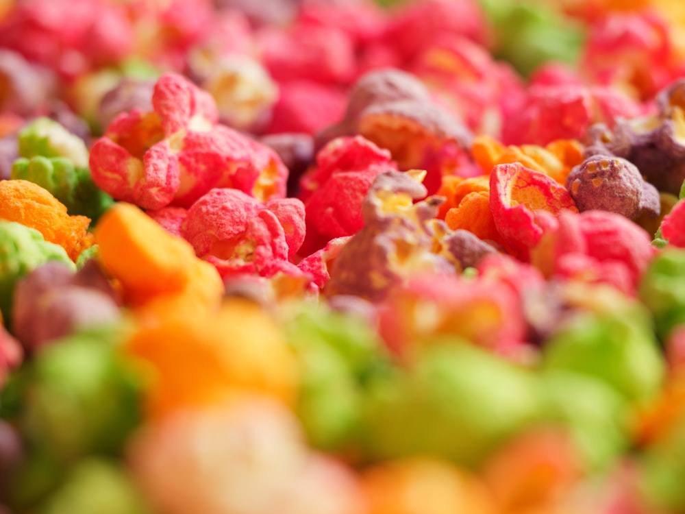a close up of a bunch of colorful candies