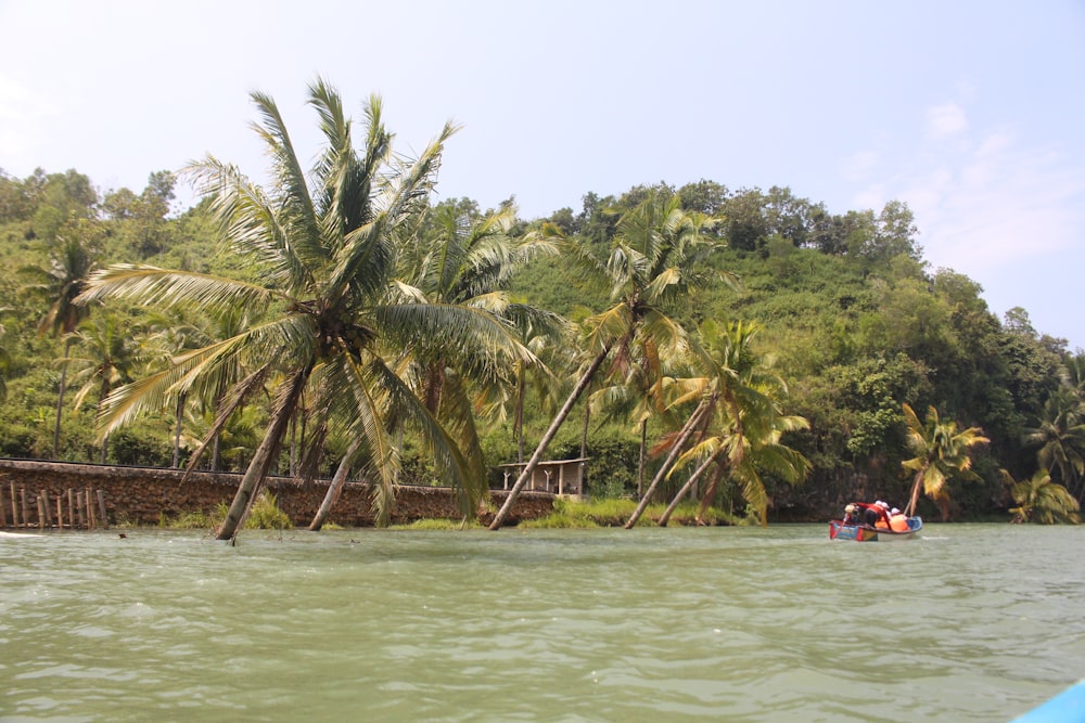 a group of people in a boat on a river