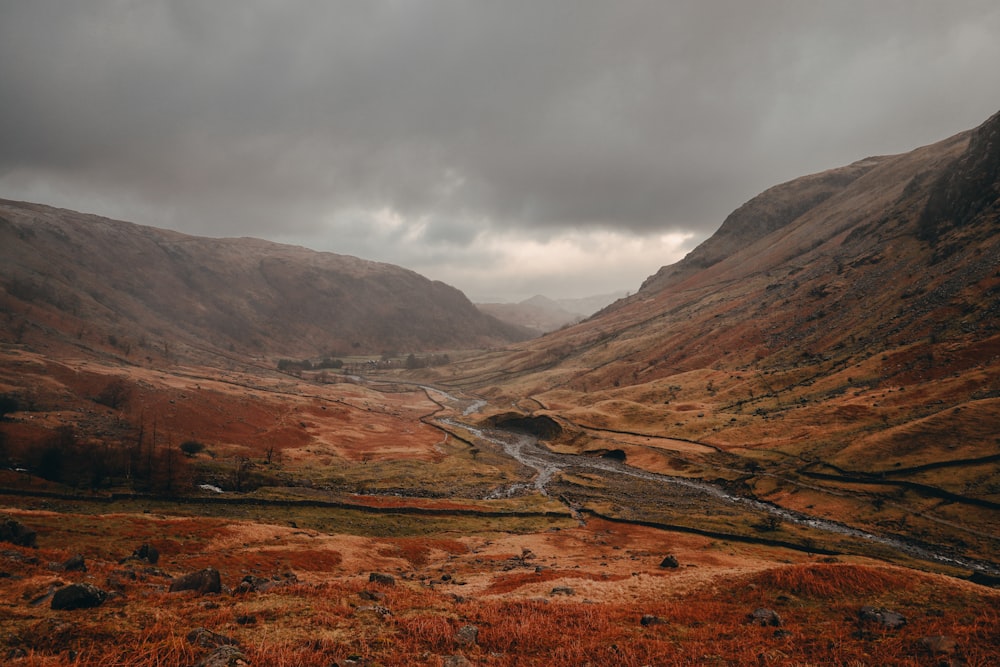 a river running through a valley surrounded by mountains