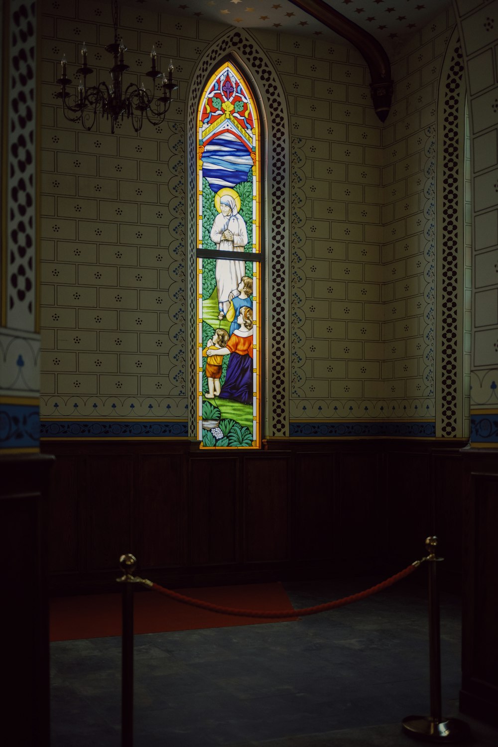 a stained glass window inside of a church