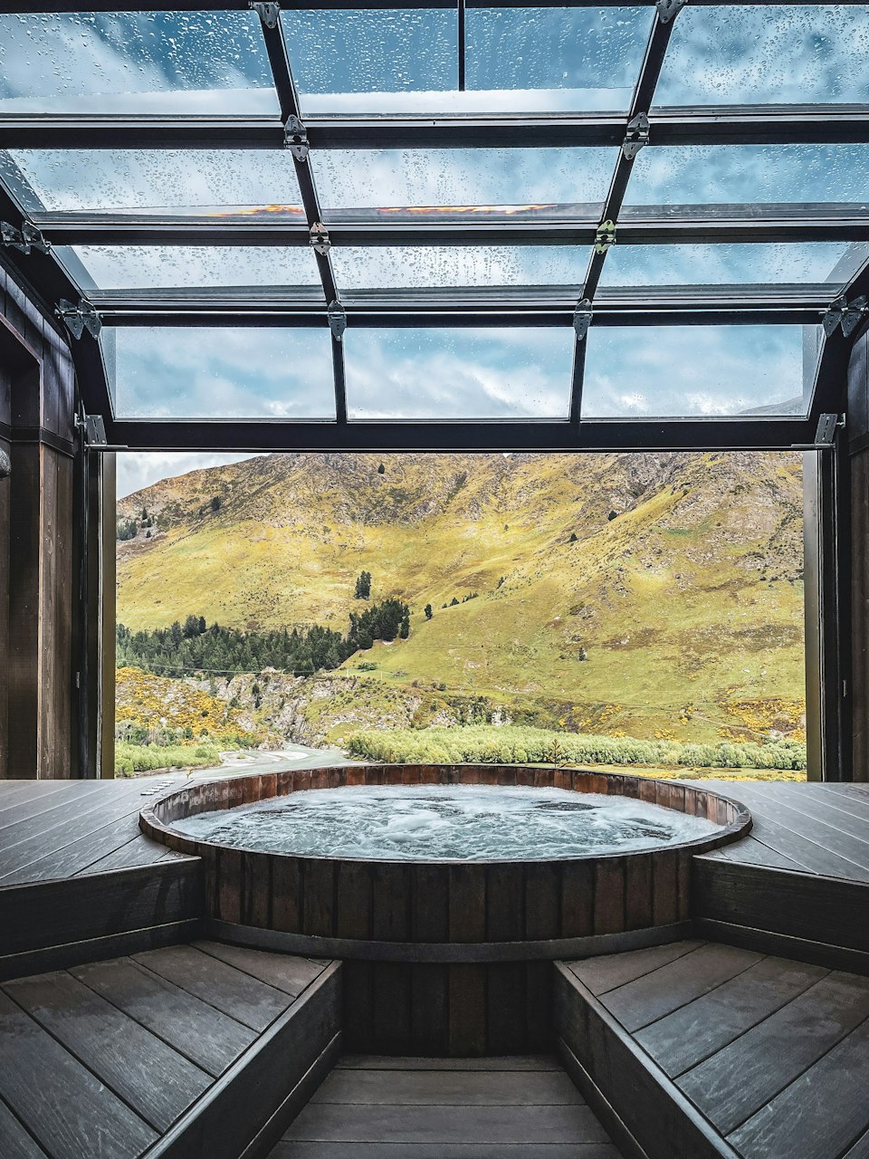 Outdoor mineral pool with a view over the Pirin foothills near Bansko