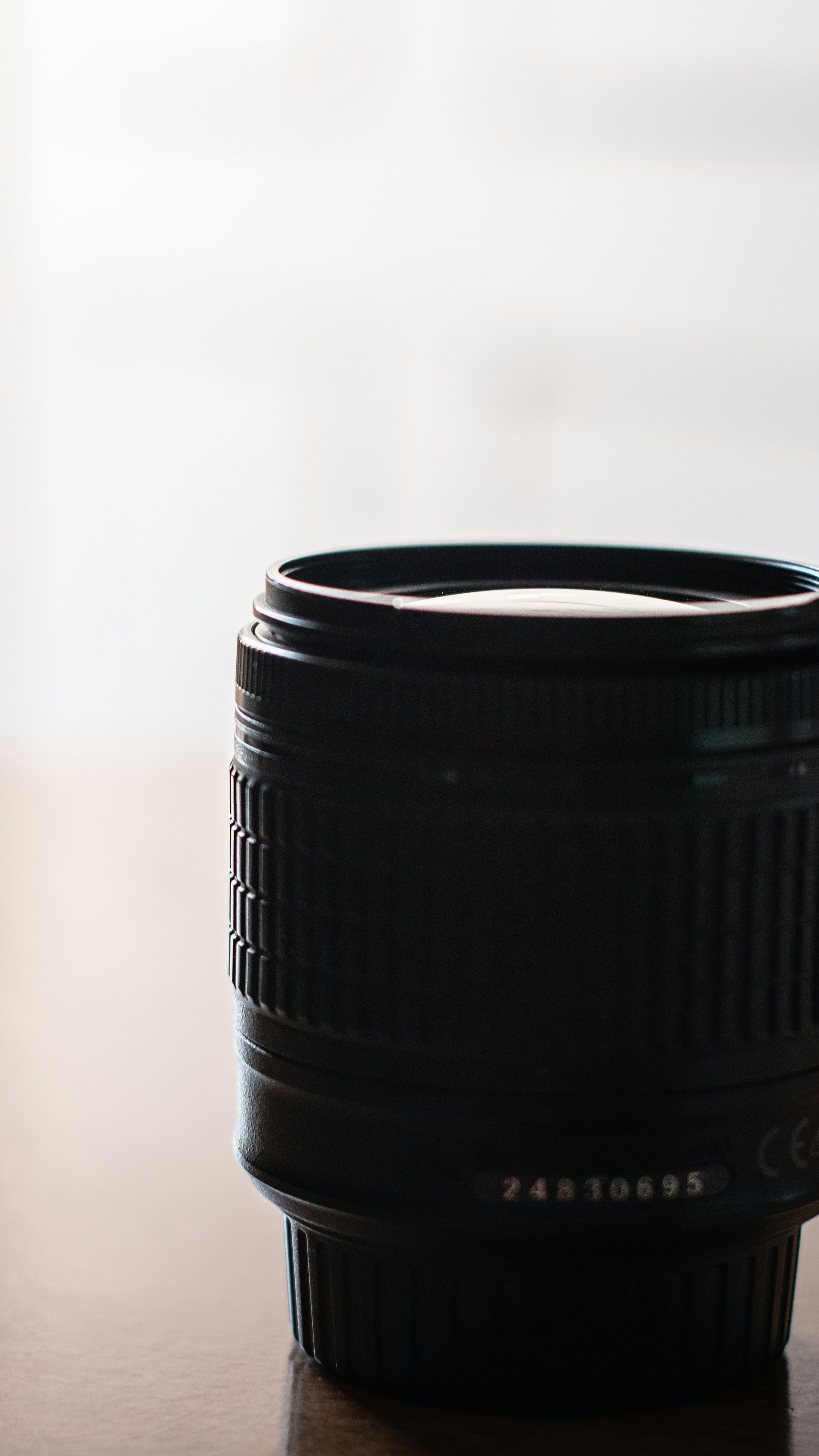 a close up of a camera lens on a table