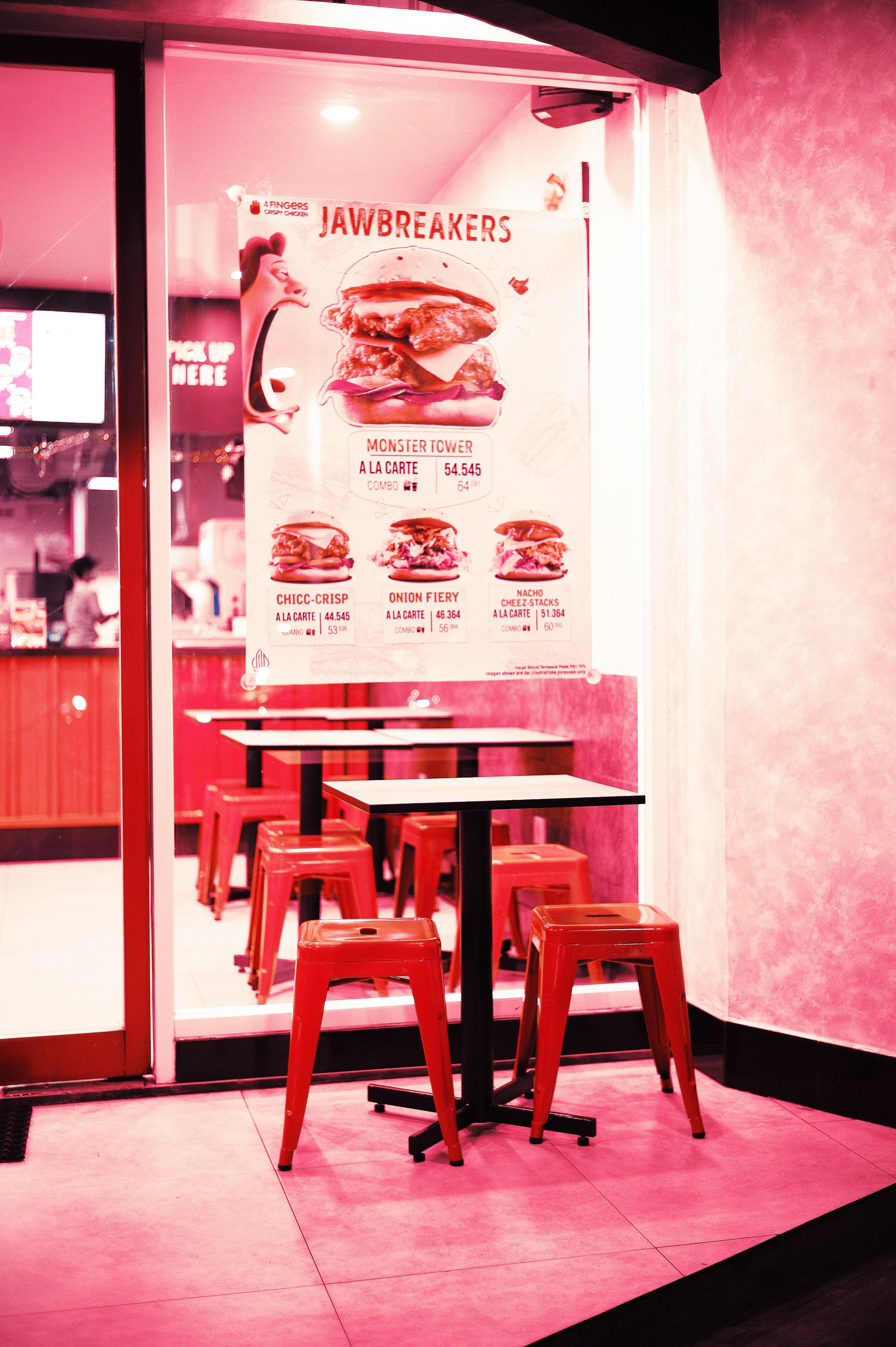 A fast food restaurant with red chairs and a menu photo – Free Indoors ...
