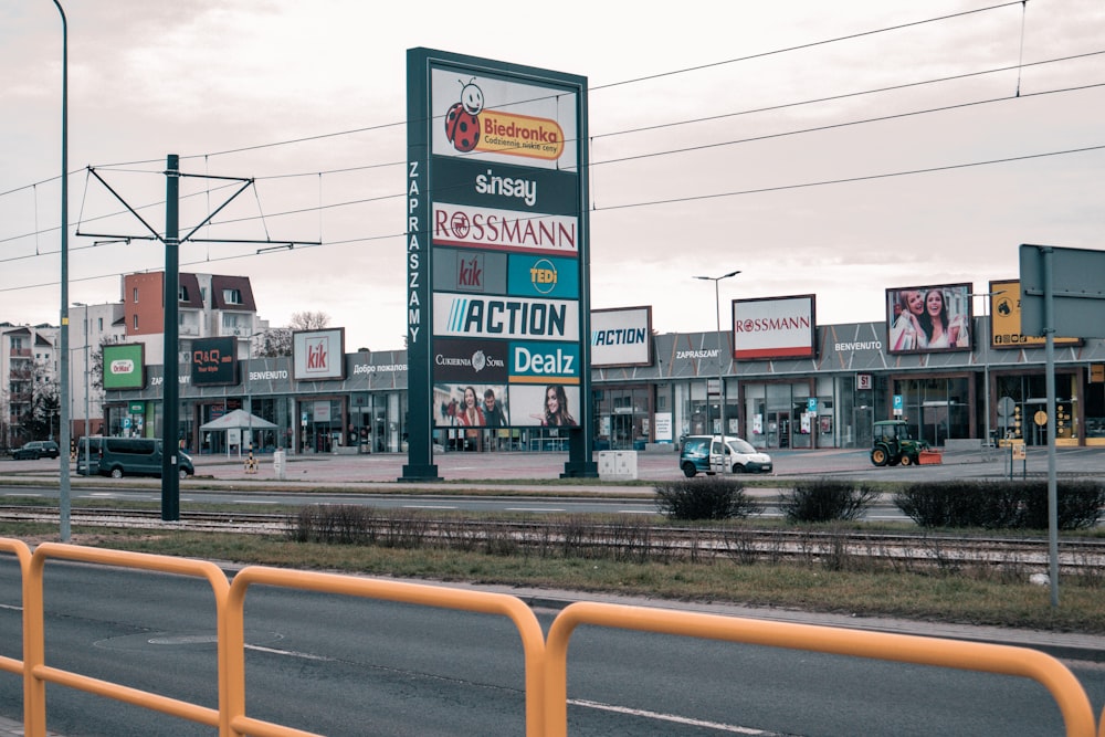 a large sign on the side of a road