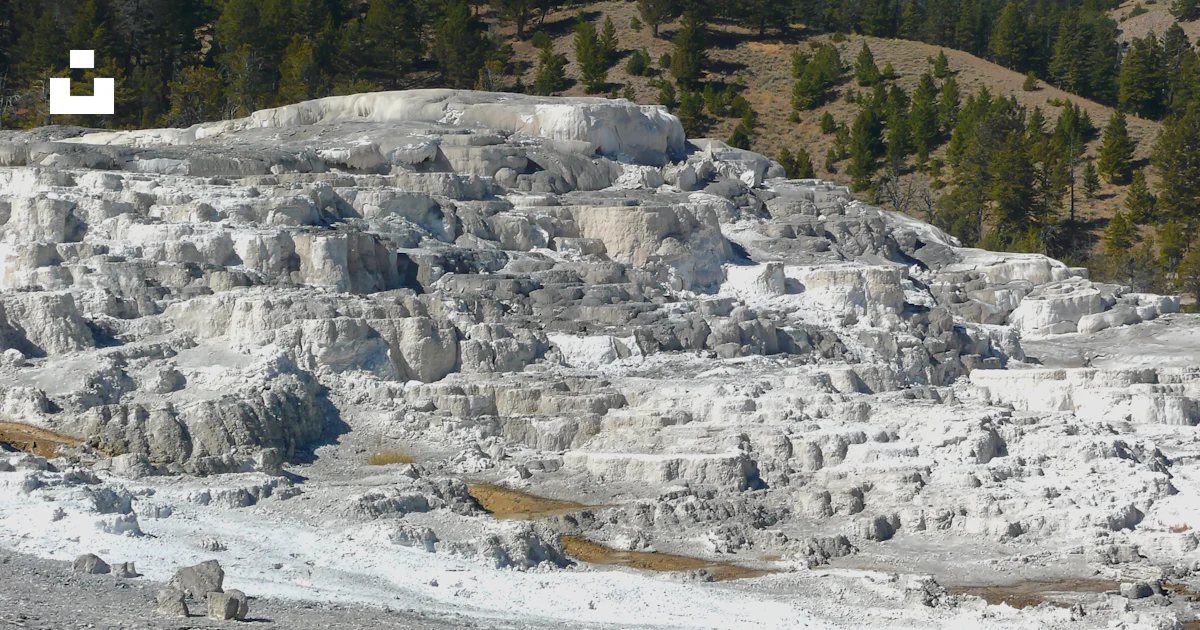 Yellowstone Postile Rocks A large group of white rocks and trees photo – Free Yellowstone ...