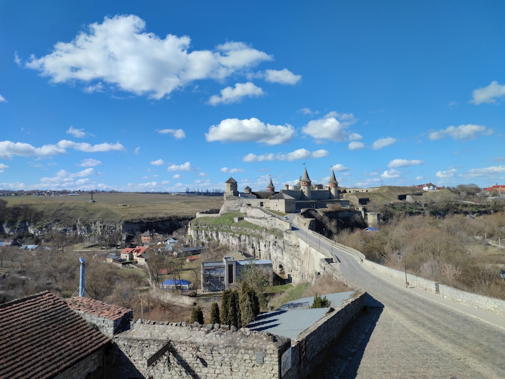 a view of a town from a hill