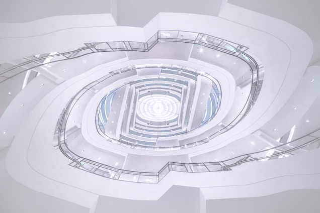 a very large white building with a very high ceiling