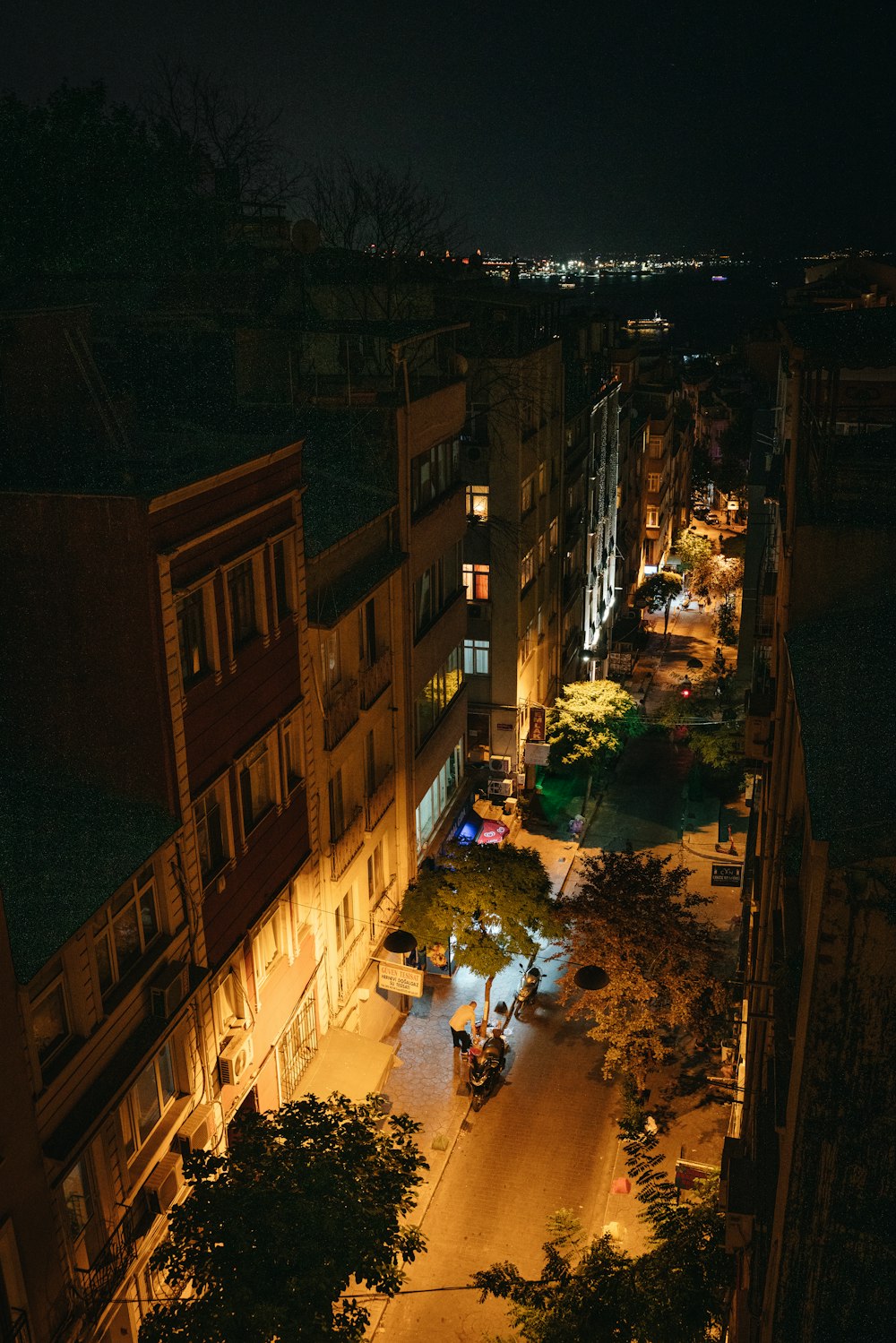 a view of a city street at night