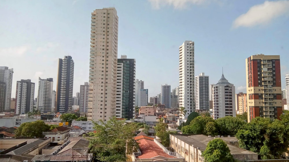 a view of a city with tall buildings