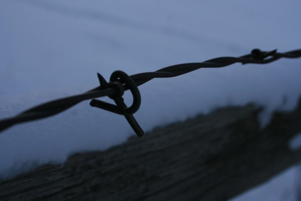 a close up of a barbed wire fence