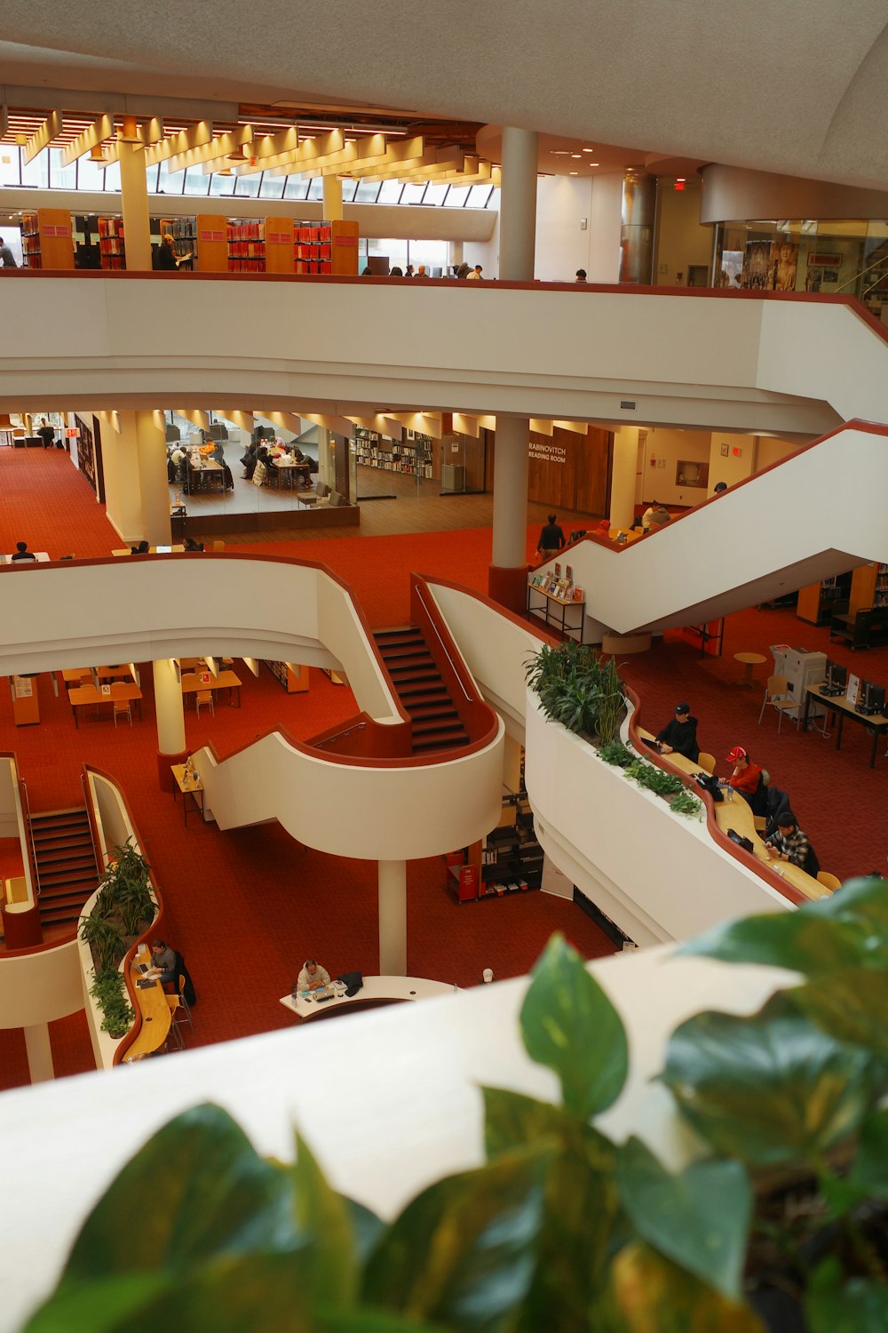 a view of a large building with a piano in the center