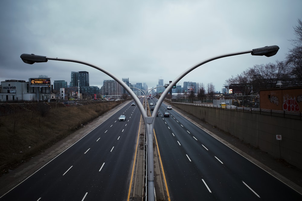 a view of a highway from a bridge