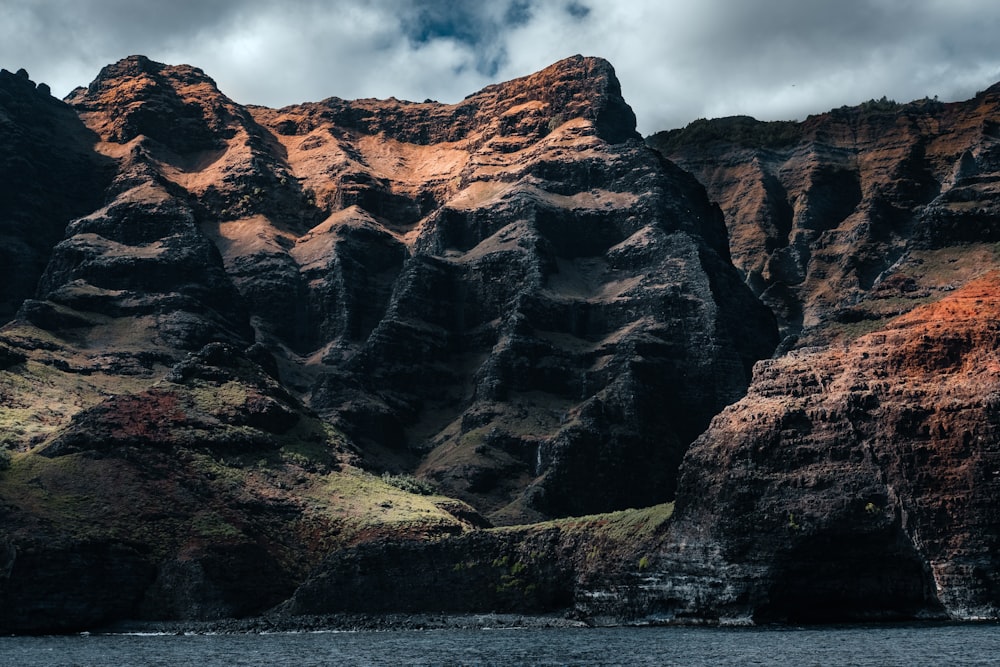 a mountain range with a body of water in front of it