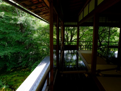 a room with a view of a river and trees