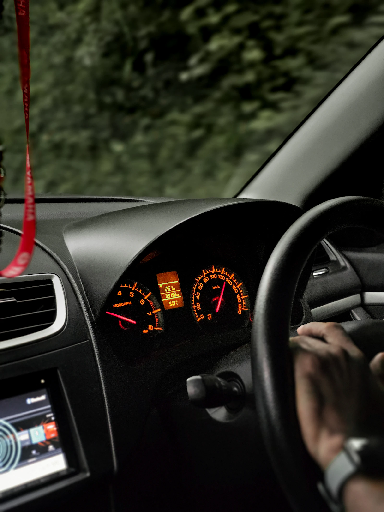 Driver’s view of a right-hand-drive car on a Kerala road